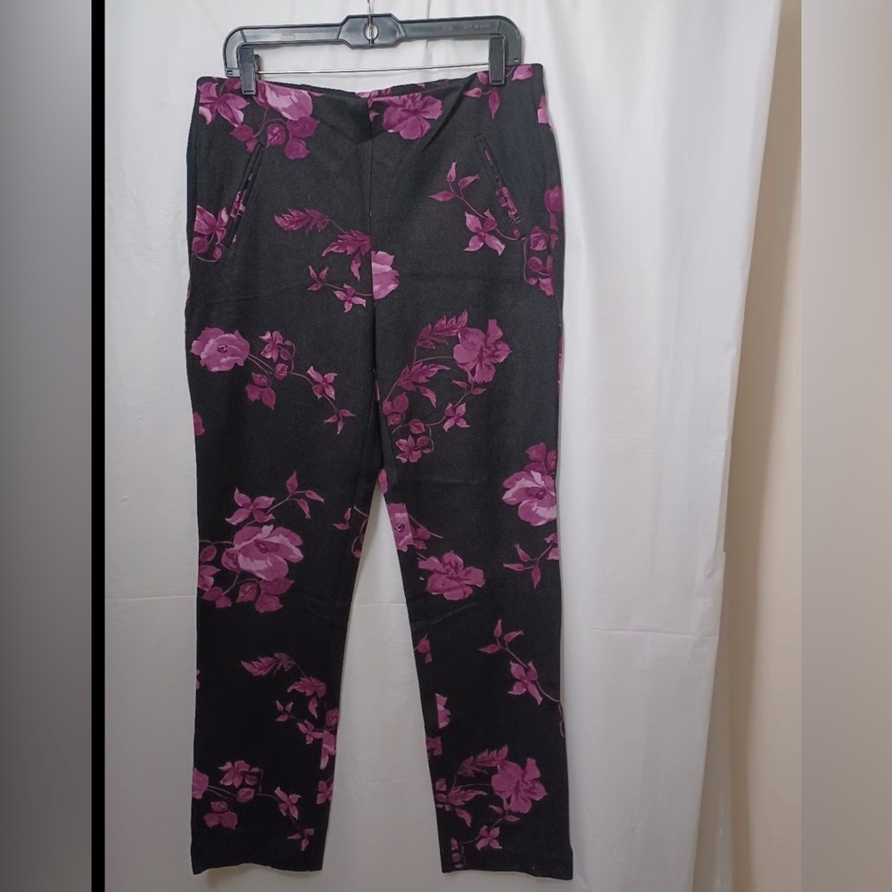 Chico's Black Pants with Pink Floral Pattern